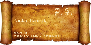 Paska Henrik névjegykártya